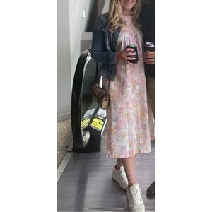 Mi Golondrina Floral Pink and Yellow Midi Dress